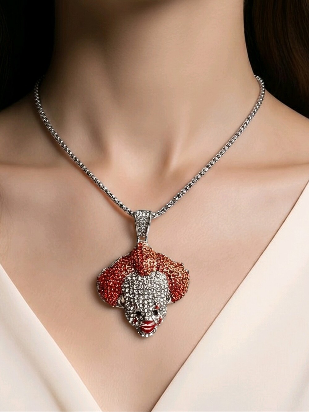 Pennywise IT Necklace Horror Clown Crystal Pendant Creepy Villian Movie Fan Gift